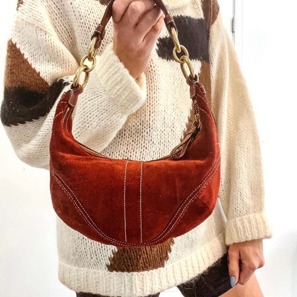 Vintage Coach brick Hampton Red Suede Hobo shoulder Bag